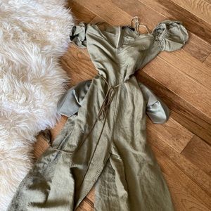 Linen Jumpsuit Olive Green Small Wide Leg Jumpsuit
